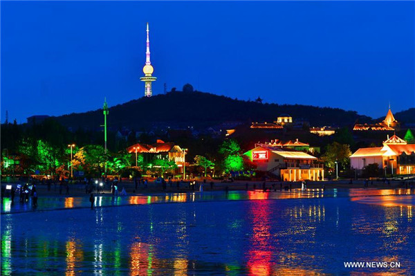 Night view of Qingdao, host city of upcoming SCO summit